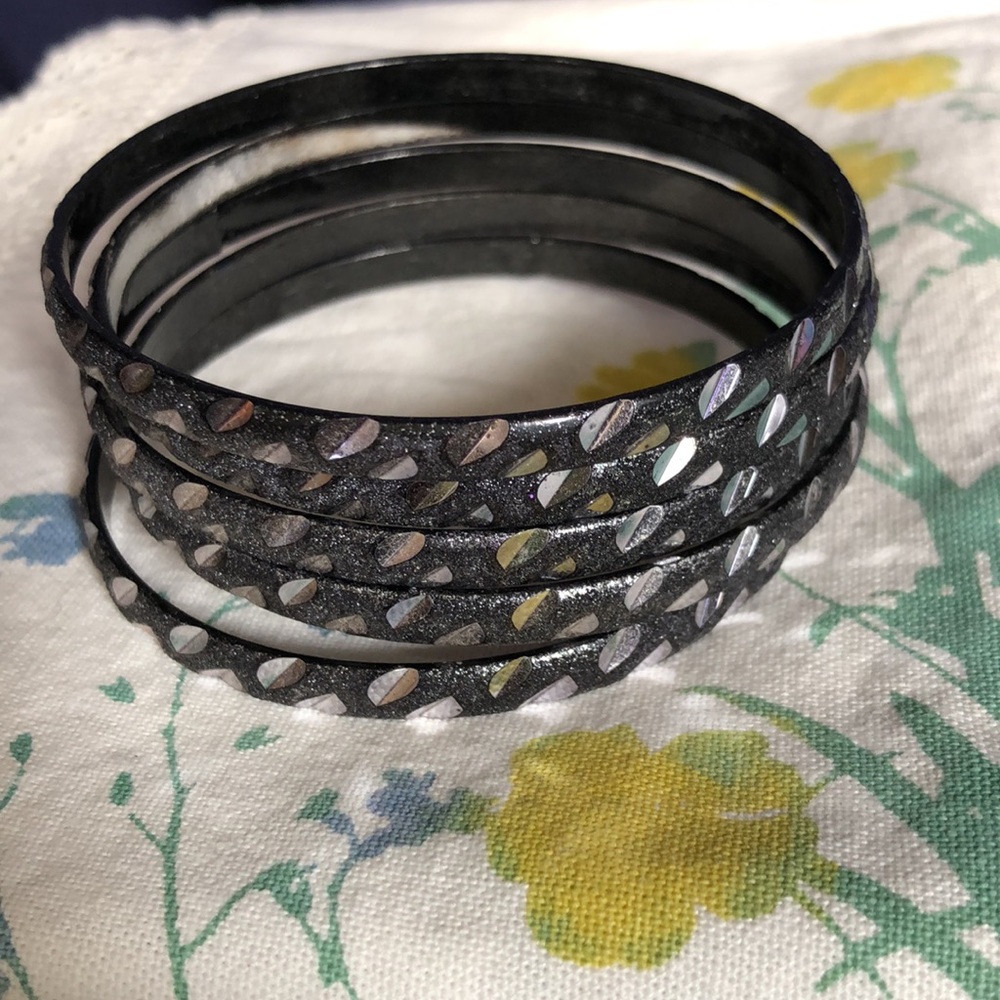 Black tin bangle stack